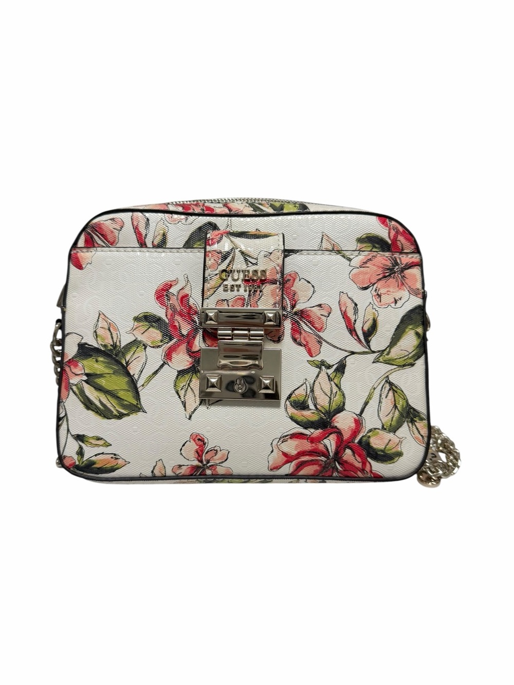 Guess White/Pink/Green Faux Leather Crossbody